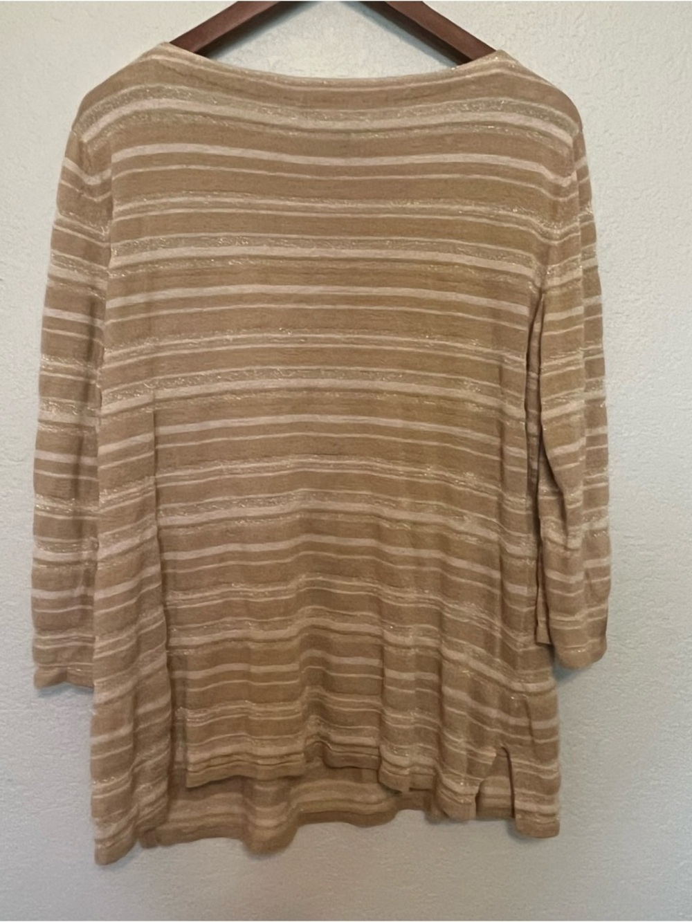 Lauren Ralph Lauren Tan Striped Shimmer Knit Linen Silk Blend Top Size XL - Picture 9 of 11